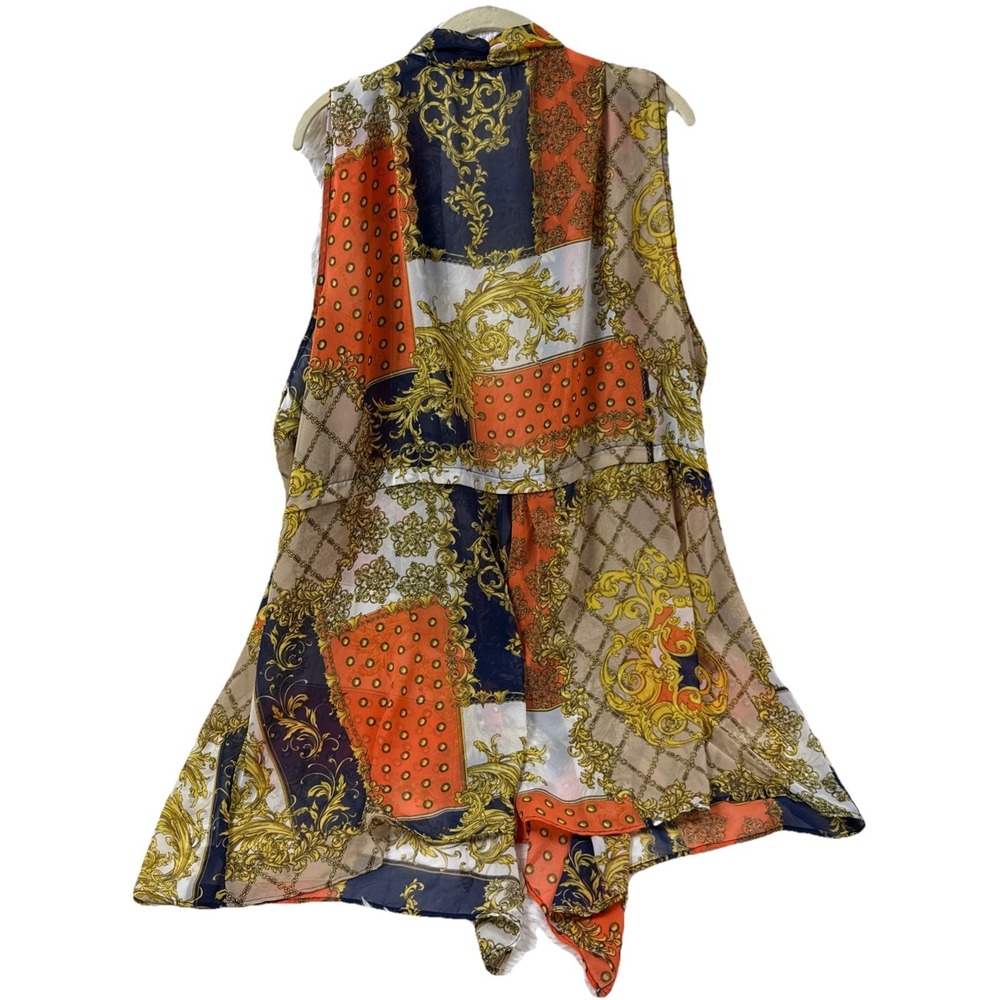 Susan Graver 3X Sheer Floral Kimono Open Front Sleeveless Boho Baroque Pattern - Picture 2 of 10